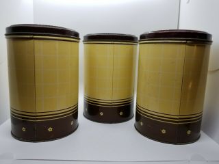 Vintage 1940s DECOWARE Tin Metal Canister Set Kitchen Yellow Brown Orange 2