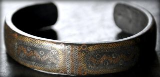 Vintage Tuareg Silver Copper Filigree Wire Inlay African Berber Cuff Bracelet