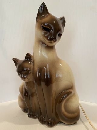 Vintage 1958 Kron Siamese Cat And Kitten Tv Lamp Made In Usa