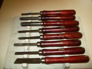 Set Of 8 Vintage Sears Craftsman Professional Wood Lathe Chisels 12 1/2 " To 13 "