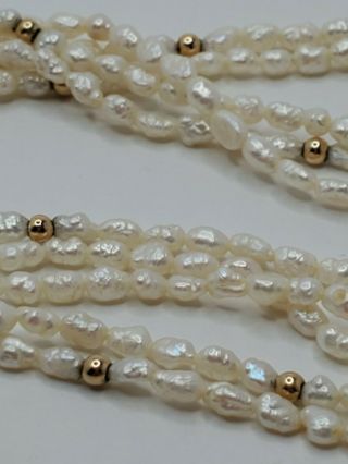14k Yellow Gold Clasp & Balls 5 Strand Baroque Pearl Vintage Necklace 16 " Long