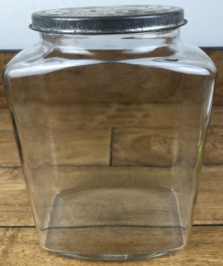Vintage Store Glass Candy Cookie Jar With Tin Lid