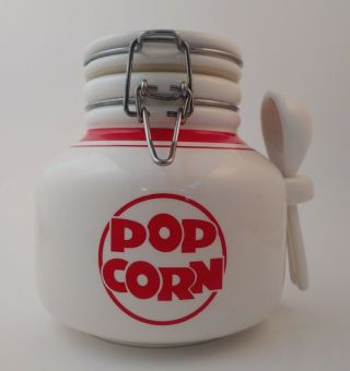 Vintage 2003 Ceramic Lidded Popcorn Jar Container By Taybek Int’l Pro Popper