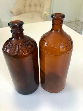 Vintage Purex And Clorox Brown Glass 16 Ounce Bottles 1 Each