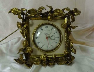 Vintage 24 K Plated Gold Ormolu Filigree Rococo Vanity Clock Globe Silver.