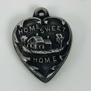 Vintage Sterling Silver Puffy Heart Bracelet Charm Home Sweet Home 