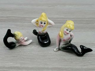 Vintage Miniature Set Of 3 Bone China Mermaid Figurines Glossy Finish Nkk Japan