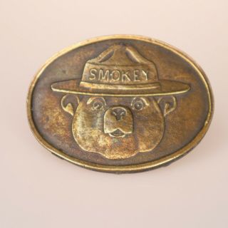 Smokey The Bear Brass Belt Buckle Vtg 1970 