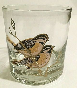 Vintage Couroc 3 1/2 " Old Fashioned Rocks Chickadee Bird Glasses.  Mcm