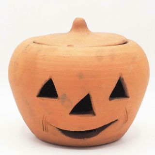 Vintage Terra Cotta Pottery Pumpkin Jack O Lantern Halloween Hand Made