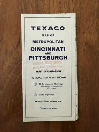 1944 Texaco Oil Company Road Map Of Cincinnati And Pittsburgh