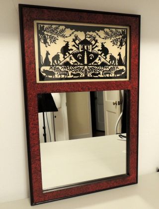 Vintage Scherenschnitte Framed Mirror Signed Noahs Ark Two By Two Folk Art