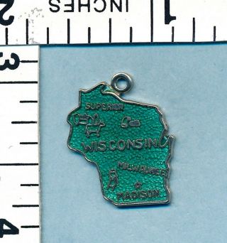 Vintage Fostner Sterling Silver Enamel - Wisconsin State Map Charm