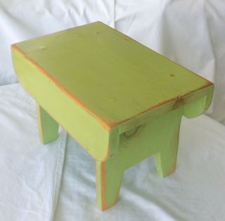 Vintage Green Painted Handmade Wood Footstool