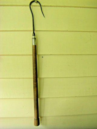 Vintage Pflueger Akron Wood Handle Fishing Gaff Hook 2