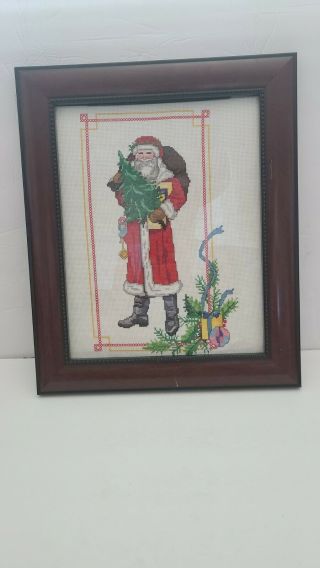 Vintage Custom Framed Finished Cross Stitch Santa Claus 17 " X 14 "