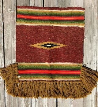 Vintage Wool Fringed Western Saddle Blanket,