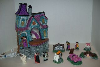 Vintage Halloween Lighted Wee Crafts Painted Monster Mansion & Ghastly Ghouls