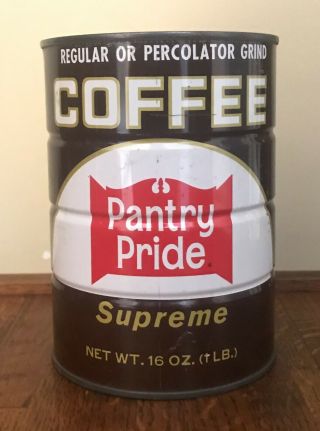 Vintage Pantry Pride Products Supreme Coffee Can 16 Oz Empty Tin Philadelphia Pa