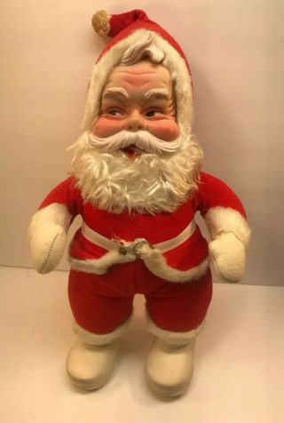 Santa Claus Rubber Face And Beard Stuffed Plush Doll The Rushton Co Vintage