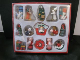 Vintage Handpainted Wooden Christmas Tree Ornaments Set Of 15 By Paragon Group
