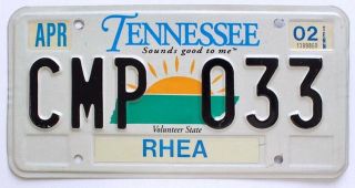 Tennessee 2002 " Sounds Good To Me " Sunrise License Plate,  Cmp 033,  Rhea County