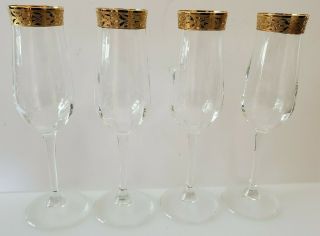 Vintage Italy Champagne Glasses Flutes With Gold Trim