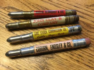 Vintage Bullet Pencils.  Set Of 4 Livestock Yards