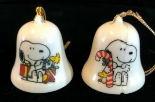 1958 1965 Vintage Peanuts Ceramic Bell Christmas Ornaments Snoopy Charlie Brown