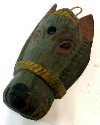 Vintage 10 " Hand Carved Wood Central America Guatemala Horse Donkey Painted Mask