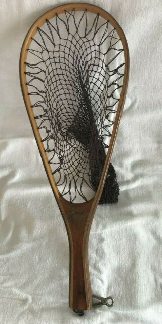 Vintage Orvis Fly Fishing Net 20 ",  Wood Handle,  16 " Net,  Clip,  Gently Exc