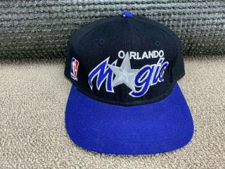 Orlando Magic Sports Specialties Script Hat Fitted 7 1/4 Cap Black Blue Vtg