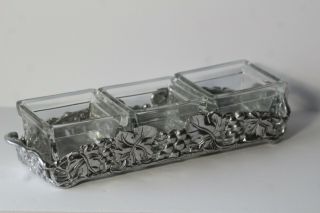 Vintage Arthur Court Grape Multi Purpose Caddy Tray With Glass Inserts