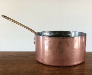 Vintage Copper Pot Sauce Pan,  2mm,  France French,  Tin Lined 7.  25” X 4”,  Brass