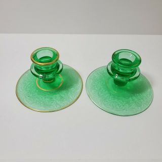 Vintage Round Green Glass Taper Candle Holder