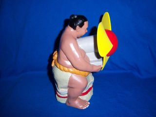 1998 Vintage Sumofan Novelty Fan - Kitschy Figural Sumo Wrestler - Nos Oop