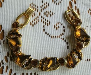 Vintage Juliana Gold Tone Metal Amber Glass Bracelet