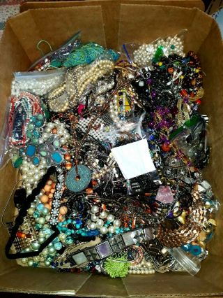Mixed Vintage Junk Drawer Broken Jewelry Rhinestone Beads Art Craft Scrap 18lbs