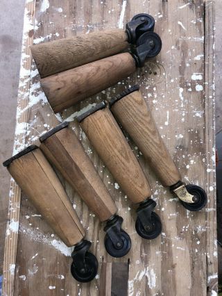 6 Vintage Wooden Metal Wheel Legs 9” Long,  Base2”x2”