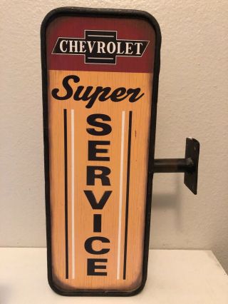 Vintage Chevrolet Service Double Sided Flange Sign - 15 " X 5.  5 "