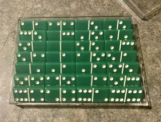 Vintage Grisloid Green Bakelite Dominoes W/ 3d Case,  Box & Instru
