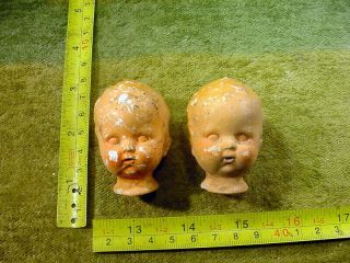 2 X Excavated Vintage Painted Pipe Clay Doll Head Age 1930 German Art 14647