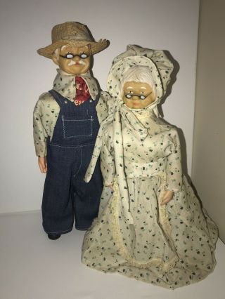 Vintage Dish Soap Bottle Dolls Handmade Figures Grandma Grandpa 13 " 60 - 70 