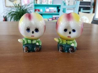 Vintage Anthropomorphic Fruit? Onion? Head Salt & Pepper Shakers Japan