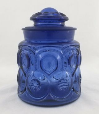Scarce Vtg Le Smith Glass Cobalt Blue 7 " Moon & Star Canister / Jar With Lid