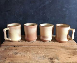 Vintage Frankoma Pottery Mugs Coffee Cups Desert Gold C5 Set Of Four 8 Oz Euc