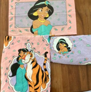 Disney Aladdin Vintage 1990’s Complete Twin Sheet Set Princess Jasmine Sheets