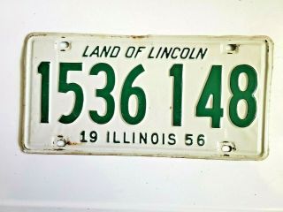 Old Vintage Single 1956 Illinois Metal Car Tag License Plate 1536 - 148