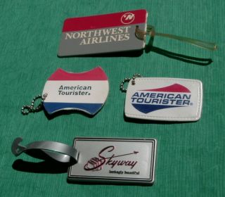 4 Vintage Luggage Tags American Tourister / Skyway / Northwest Airlines