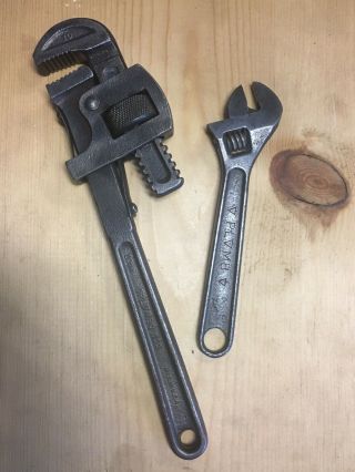 2 Vintage Plvmb Plomb Wrenches 706 6 " Adjustable Wrench 810 10” Pipe Wrench